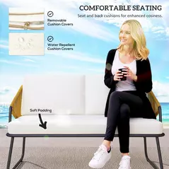 Outsunny Four-Piece Rattan Strong Panel Outdoor Sofa Set - Natural - 6