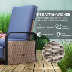Outsunny 140° Reclining Rattan Armchair - Brown/Blue - 5