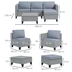 Outsunny 5-Piece Rattan Patio Furniture Set with Corner Sofa, Footstools, Coffee Table, for Poolside, Grey - 3