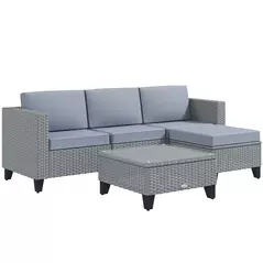 Outsunny 5-Piece Rattan Patio Furniture Set with Corner Sofa, Footstools, Coffee Table, for Poolside, Grey - 1