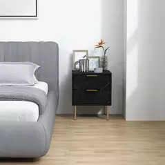 HOMCOM Elegant Two-Drawer Bedside Table - Black - 8