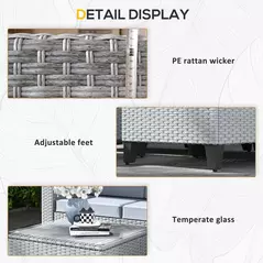 Outsunny 5-Piece Rattan Patio Furniture Set with Corner Sofa, Footstools, Coffee Table, for Poolside, Grey - 8