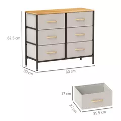 HOMCOM Fabric Chest of Drawers, Industrial Bedroom Dresser with 6 Fabric Drawers, Steel Frame and Wooden Top for Nursery, Living Room, Hallway, Cream White - 3