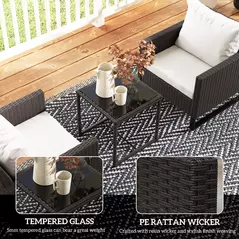 Outsunny 3 Pieces Rattan Bistro Set with 4 Cushions, Wicker Garden Furniture Set, Glass Top Coffee Table and Chairs for Outdoor Patio, Balcony, Terrace and Conservatory, Brown - 6