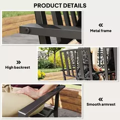 Outsunny Set of Four Minimal Metal Garden Chairs - Black - 6