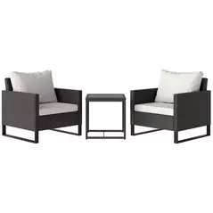 Outsunny 3 Pieces Rattan Bistro Set with 4 Cushions, Wicker Garden Furniture Set, Glass Top Coffee Table and Chairs for Outdoor Patio, Balcony, Terrace and Conservatory, Brown - 1