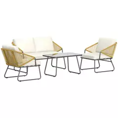 Outsunny Four-Piece Rattan Strong Panel Outdoor Sofa Set - Natural - 1