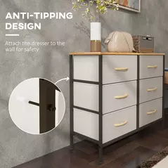 HOMCOM Fabric Chest of Drawers, Industrial Bedroom Dresser with 6 Fabric Drawers, Steel Frame and Wooden Top for Nursery, Living Room, Hallway, Cream White - 5