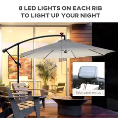 Outsunny Umbrella Parasol W/Solar Powered LED strips, Φ2.95x2.45H m-Cream - 7