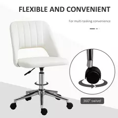 Vinsetto Armless Velvet-Feel Office Chair - Cream White - 6