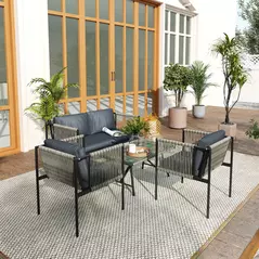 Outsunny Four-Piece Round Rattan Rope Sofa Set - Grey - 8
