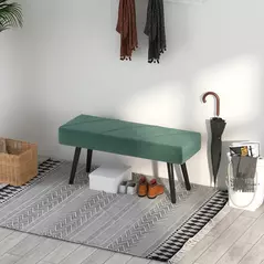 HOMCOM End of Bed Bench with X-Shape Design and Steel Legs, Upholstered Hallway Bench for Bedroom, Green - 8