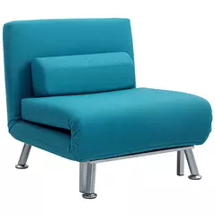 HOMCOM Single Linen-Feel Sleeper Chair - Dark Blue - 1