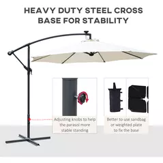 Outsunny Umbrella Parasol W/Solar Powered LED strips, Φ2.95x2.45H m-Cream - 6