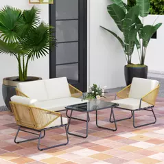 Outsunny Four-Piece Rattan Strong Panel Outdoor Sofa Set - Natural - 2