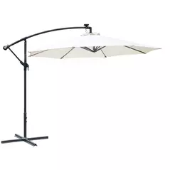 Outsunny Umbrella Parasol W/Solar Powered LED strips, Φ2.95x2.45H m-Cream - 1