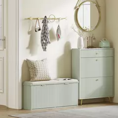 HOMCOM Elegant Ten Shoe Bench, with Top Seat - Green - 8