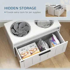 PawHut Raised Dog Bowl with Slow Feeder, Two Stainless Steel Dog Bowls, Drawer, for Large and Extra Large Dogs, White - 6