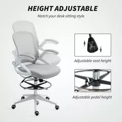 Vinsetto Drafting Chair with Flip-up Armrest, Mesh Office Stool with Foot Ring, 360 Degree Swivel Height Adjustable Chair for Standing Desk, Light Grey - 4