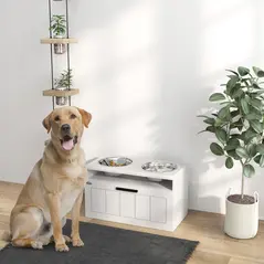 PawHut Raised Dog Bowl with Slow Feeder, Two Stainless Steel Dog Bowls, Drawer, for Large and Extra Large Dogs, White - 2