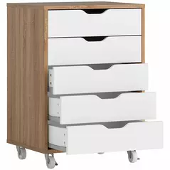 Vinsetto Five-Drawer Filing Cabinet, with Wheels - Oak Brown - 1