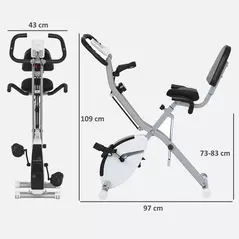 SPORTNOW Five-in-one Foldable Exercise Bike, Stationary Bike with Arm Workout Bands, LDC Monitor, Phone Holder, White - 3