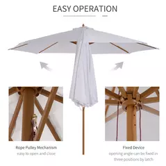 Outsunny 3(m) Garden Parasol, Pulley Operated Patio Umbrella, Wooden Table Market Umbrella with Rope Pulley Mechanism and 8 Ribs, Cream White - 5