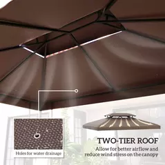 Outsunny 3x4m Gazebo Replacement Roof Canopy 2 Tier Top UV Cover Garden Patio Outdoor Sun Awning Shelters, Brown  (TOP COVER ONLY) - 4