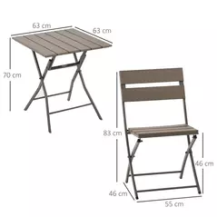 Outsunny 3 Piece Foldable Garden Bistro Set Patio Furniture Set with Table and 2 Chairs for Conservatory Balcony Terrace, Grey - 3