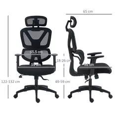 Vinsetto Mesh Office Chair, Height Adjustable Desk Chair with Lumbar Support, Swivel Wheels and Adjustable Headrest, Black - 3