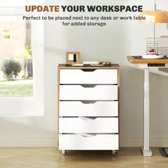 Vinsetto Five-Drawer Filing Cabinet, with Wheels - Oak Brown - 4