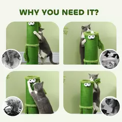 PawHut 63cm Cat Scratching Post for Indoor Cats, with Sisal Rope Cover, Large Base, Green - 6