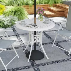 Outsunny 78 cm Round Garden Dining Table with Parasol Hole Antique Cast Aluminium Outdoor Table Only, White - 2