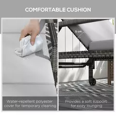 Outsunny Outdoor Sun Lounger, Rattan Wicker Chaise Recliner with 5-Level Adjustable Backrest and 2 Wheels - 6