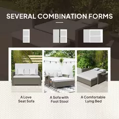 Outsunny Rattan Day Bed, with Footstool - Light Grey - 5