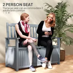 Outsunny Two-Seater Wooden Storage Bench - Grey - 4