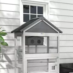 PawHut Wooden Bird Cage, with Stand, for Finches, Parakeets, Small birds - Grey - 9