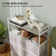 HOMCOM Rustic Chest of Seven Fabric Drawers - Natural Wood Finish - 5