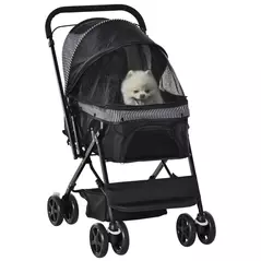 PawHut Pet Stroller Pushchair Foldable Travel Dog Cat Carriage w/ Reversible Handle Brake Basket - 1