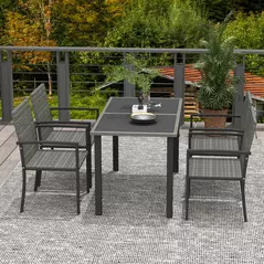 Outsunny Outdoor Dining Set 5 Pieces Patio Conservatory with Tempered Glass Tabletop,4 Dining Chairs - Grey - 7