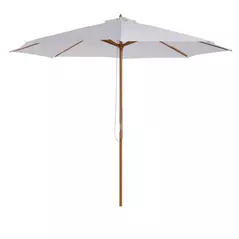 Outsunny 3(m) Garden Parasol, Pulley Operated Patio Umbrella, Wooden Table Market Umbrella with Rope Pulley Mechanism and 8 Ribs, Cream White - 1