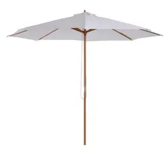 Outsunny 3(m) Garden Parasol, Pulley Operated Patio Umbrella, Wooden Table Market Umbrella with Rope Pulley Mechanism and 8 Ribs, Cream White - 1