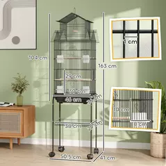 PawHut Metal Bird Cage with Plastic Swing, Perch, Food Container, Tray, Handle, for Finches, Canaries, Budgies, 43 x 32.5 x 163 - 3