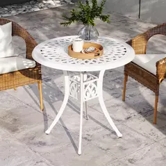 Outsunny 78 cm Round Garden Dining Table with Parasol Hole Antique Cast Aluminium Outdoor Table Only, White - 6