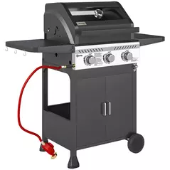 Outsunny 7.5kW Three-Burner Gas BBQ Grill, with See-Through Lid - Black - 1