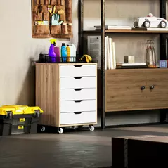 Vinsetto Five-Drawer Filing Cabinet, with Wheels - Oak Brown - 8