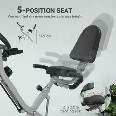 SPORTNOW Five-in-one Foldable Exercise Bike, Stationary Bike with Arm Workout Bands, LDC Monitor, Phone Holder, White - 6