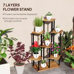Outsunny Seven Wooden Shelf Plant Stand - 4