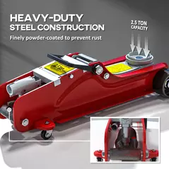 HOMCOM Low Profile Jack, Hydraulic Racing Floor Jack, 8-38cm Lifting Range, 2.5 Ton Capacity, Red - 5