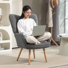 HOMCOM Teddy Fleece Wingback Accent Chair - Grey - 6